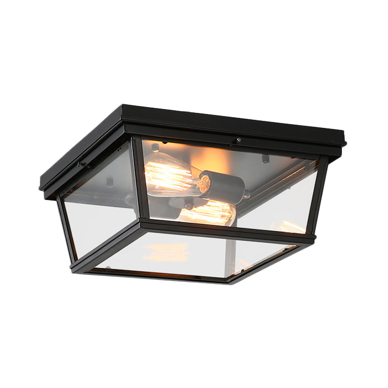 Tradition Hemisphere Flush Mount Lighting Clear Glass 3 Bulbs Ceiling Light Fixture in Black for Bedroom