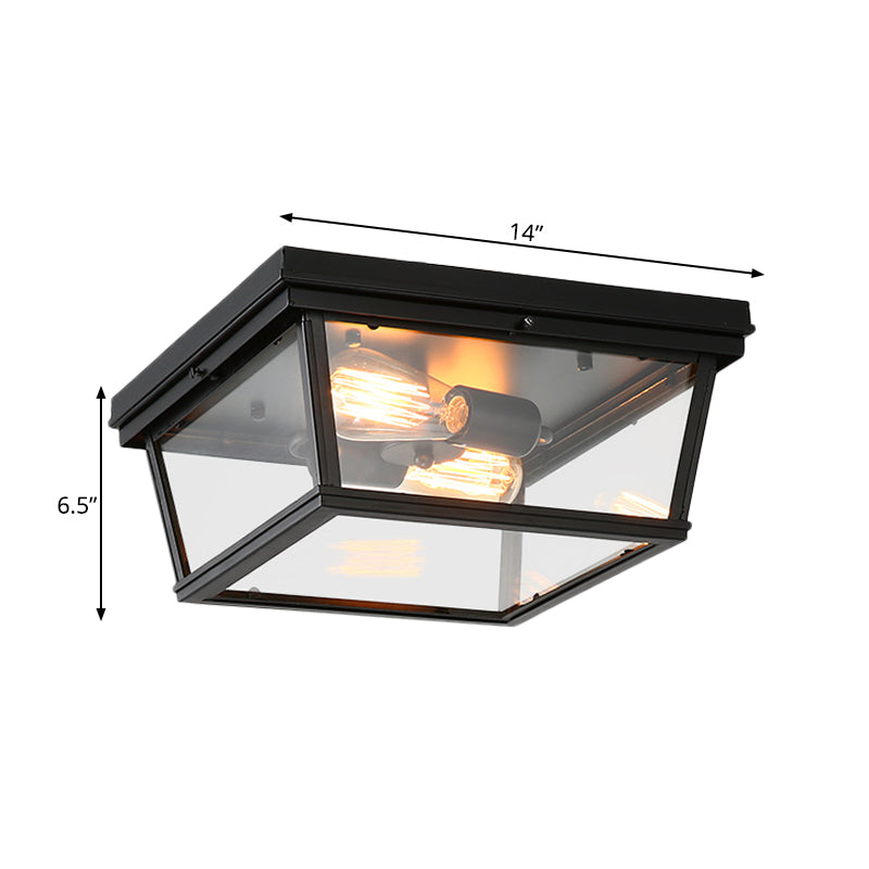 Tradition Hemisphere Flush Mount Lighting Clear Glass 3 Bulbs Ceiling Light Fixture in Black for Bedroom