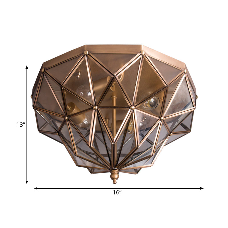 Geometrische Flush Mount Tradition Schwarz/Messing Glas 4 Bulbs Deckenleuchte für Bad