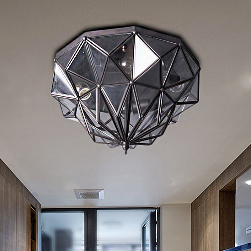 Geometrico Flush Mount Tradizione Nero/Ottone Vetro 4 Lampadine Lampada da Soffitto per Bagno