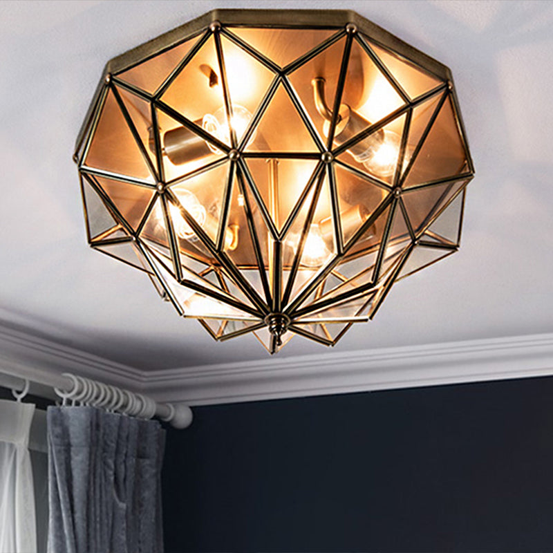 Geometric Flush Mount Tradition Black/Brass Glass 4 Bulbs Ceiling Light Fixture for Bathroom