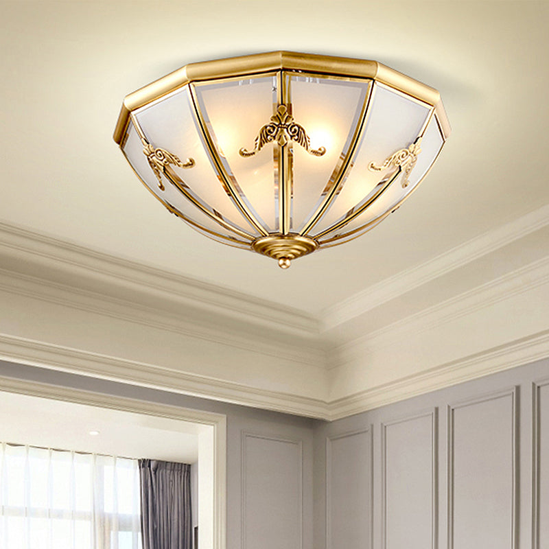 14"/18"/23.5" Wide Umbrella Flush Mount Traditional White Glass Brass 3/4/6 Bulbs Ceiling Mount Chandelier