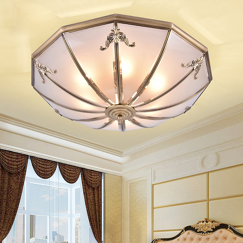 14"/18"/23.5" Wide Umbrella Flush Mount Traditional White Glass Brass 3/4/6 Bulbs Ceiling Mount Chandelier