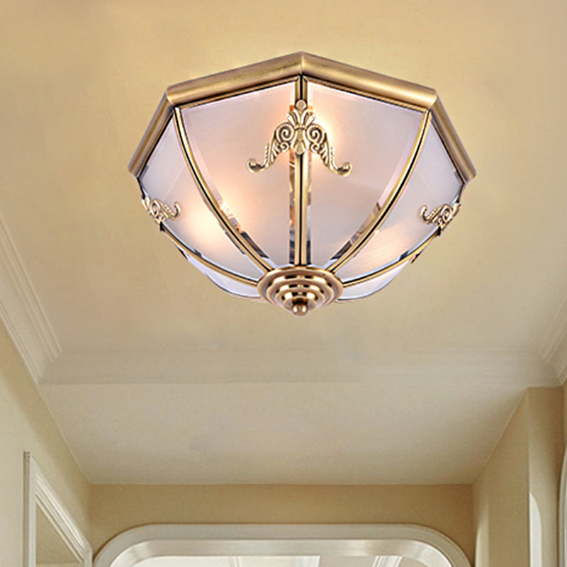 14"/18"/23.5" Wide Umbrella Flush Mount Traditional White Glass Brass 3/4/6 Bulbs Ceiling Mount Chandelier