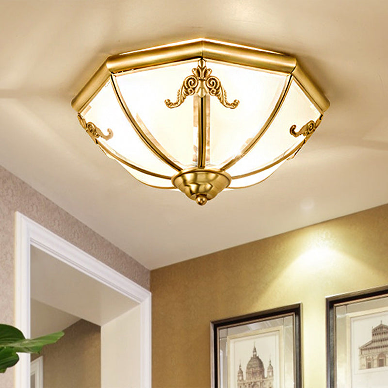 14"/18"/23.5" Wide Umbrella Flush Mount Traditional White Glass Brass 3/4/6 Bulbs Ceiling Mount Chandelier