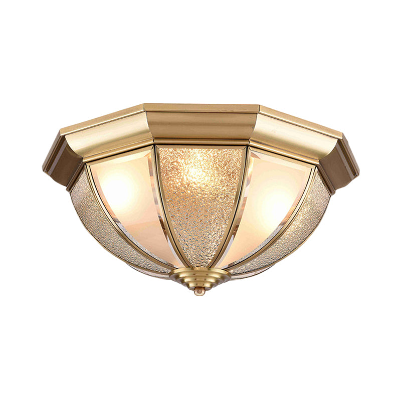 Brass Hemisphere Flush Mount Tradition 3/4 Bulbs Textured Glass Ceiling Light Fixture for Bedroom, 16"/19.5" Wide