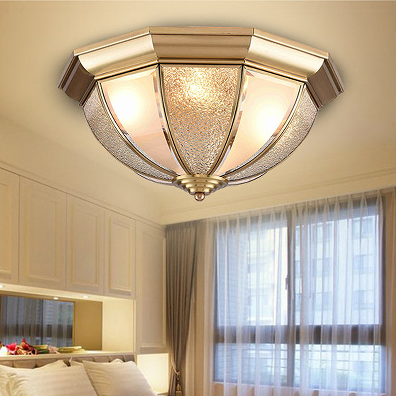 Brass Hemisphere Flush Mount Tradition 3/4 Bulbs Textured Glass Ceiling Light Fixture for Bedroom, 16"/19.5" Wide