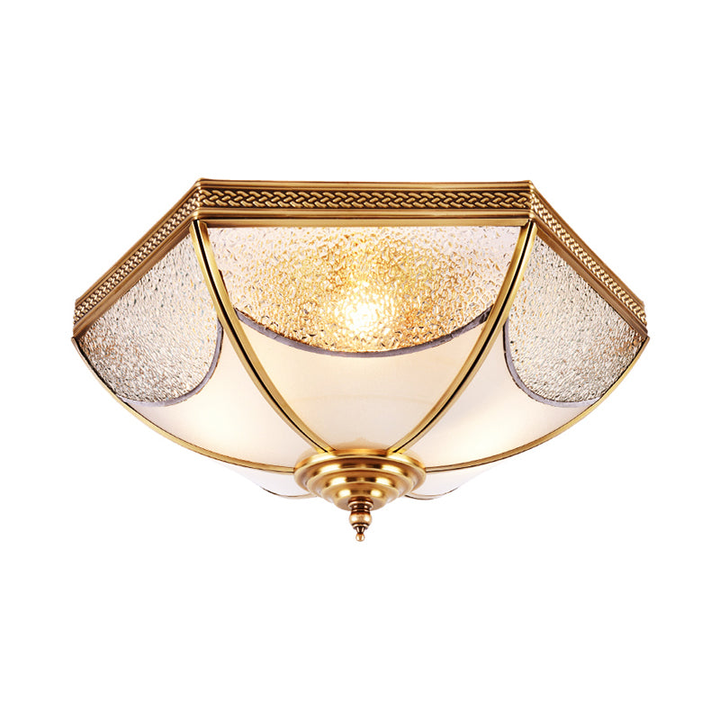 14"/18"/23.5" Wide Ridged Flush Mount Traditional Textured Glass Brass 3/4/6 Bulbs Ceiling Mount Chandelier