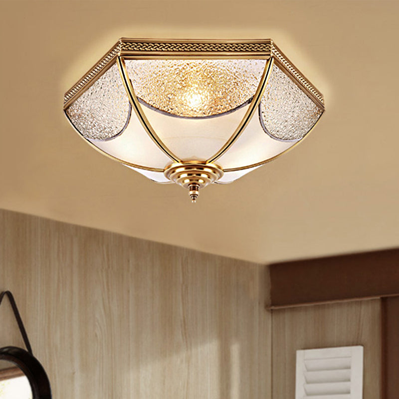 14"/18"/23.5" Wide Ridged Flush Mount Traditional Textured Glass Brass 3/4/6 Bulbs Ceiling Mount Chandelier