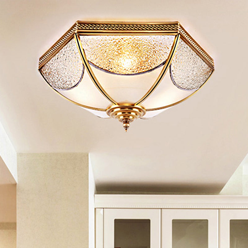 14"/18"/23.5" Wide Ridged Flush Mount Traditional Textured Glass Brass 3/4/6 Bulbs Ceiling Mount Chandelier