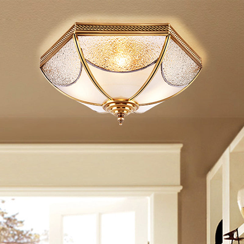 14"/18"/23.5" Wide Ridged Flush Mount Traditional Textured Glass Brass 3/4/6 Bulbs Ceiling Mount Chandelier