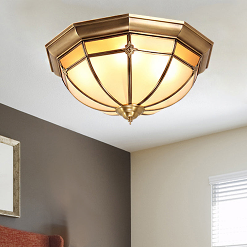 Dome Flush Mount Traditional Frosted Glass 14"/18"/23.5" Wide 3/4/6 Bulbs Brass Ceiling Mount Chandelier