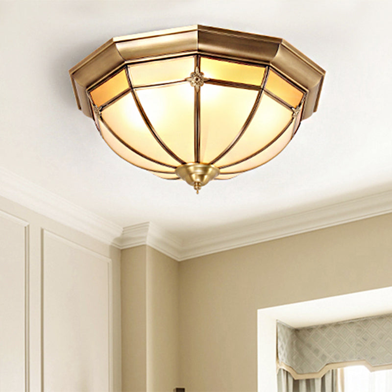 Dome Flush Mount Traditional Frosted Glass 14"/18"/23.5" Wide 3/4/6 Bulbs Brass Ceiling Mount Chandelier