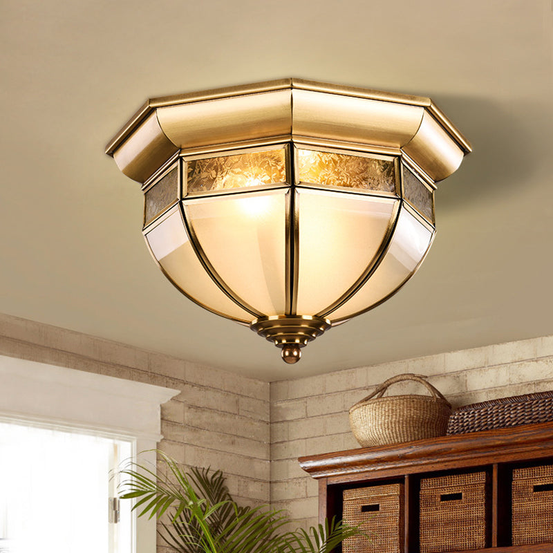 Brass Hat Flush Mount Lamp Traditional Milk Glass LED Ceiling Mounted Light for Living Room