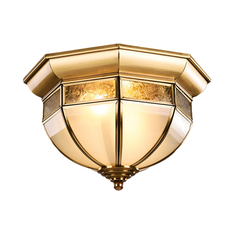 Brass Hat Flush Mount Lamp Traditional Milk Glass LED Ceiling Mounted Light for Living Room