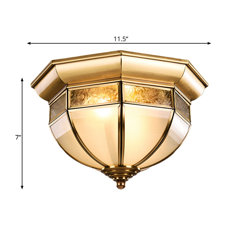 Brass Hat Flush Mount Lamp Traditional Milk Glass LED Ceiling Mounted Light for Living Room