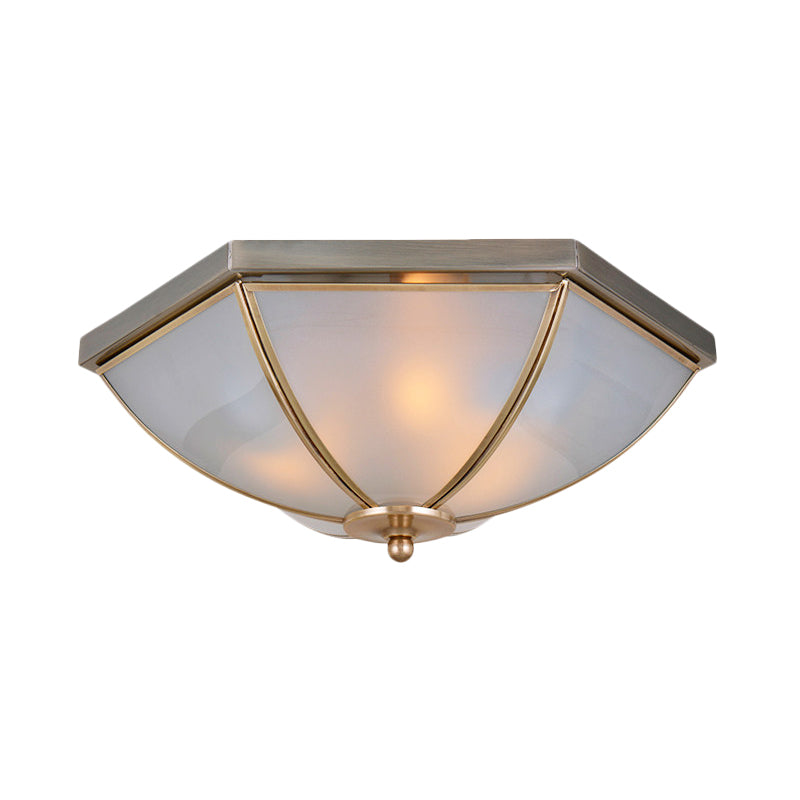 3 Bulbs Umbrella Flush Mount Light Traditional Opal Glass Ceiling Mounted Fixture in Brass