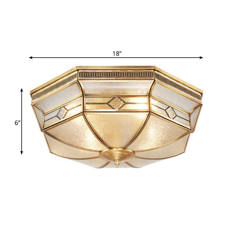 Octagon Unterputz-Traditionelle Deckenleuchte aus strukturiertem Glas und Messing mit 4 Glühbirnen für Schlafzimmer