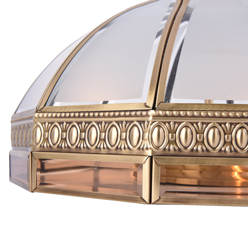 Brass Dome Flush Mount Lamp Traditionary White Glass 3 Bulbs Ceiling Mounted Light for Living Room