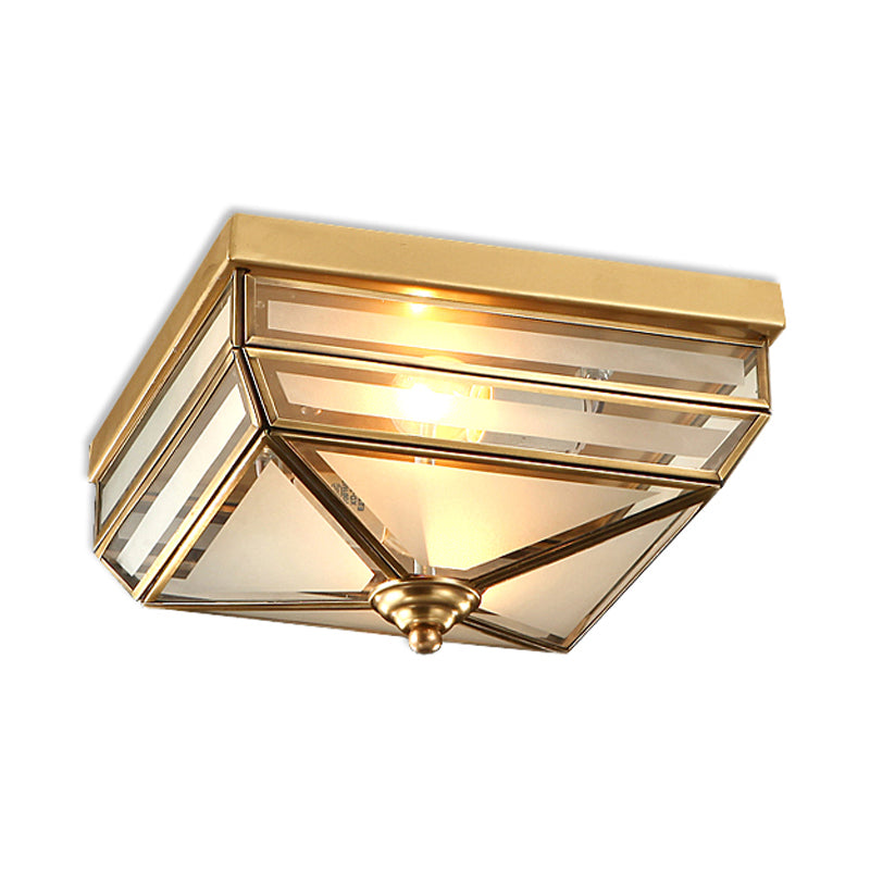 Tradition Rectangle Flush Mount Lighting Frosted Opal Glass 2 Bulbs Ceiling Light Fixture in Brass for Dining Room