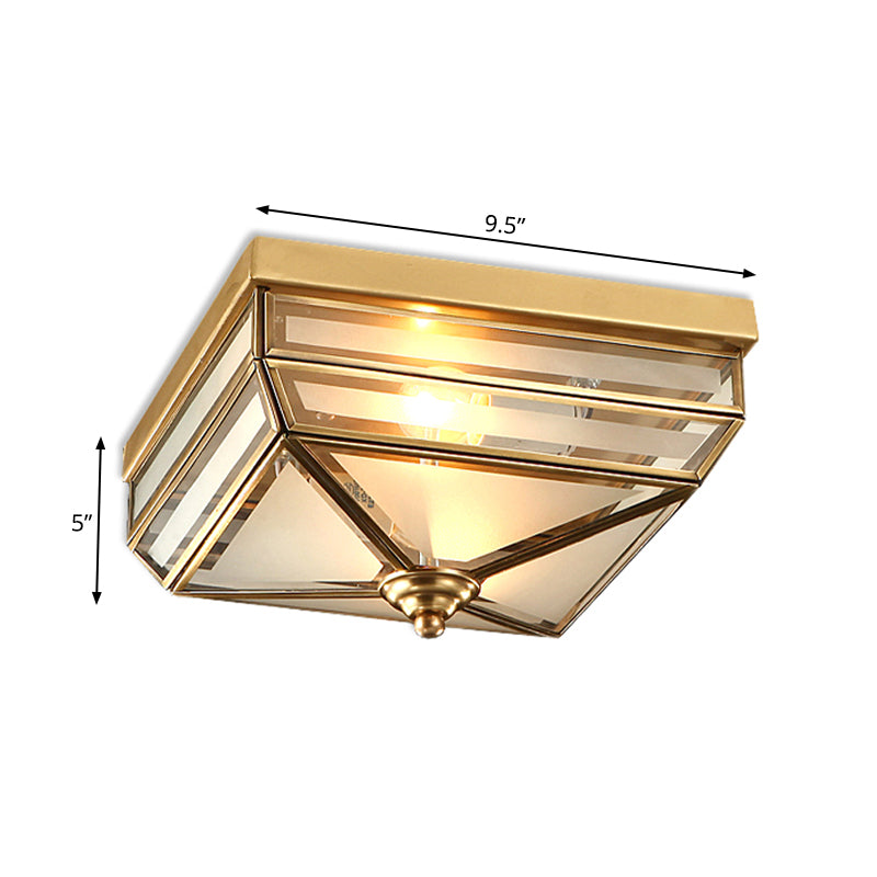 Tradition Rectangle Flush Mount Lighting Frosted Opal Glass 2 Bulbs Ceiling Light Fixture in Brass for Dining Room