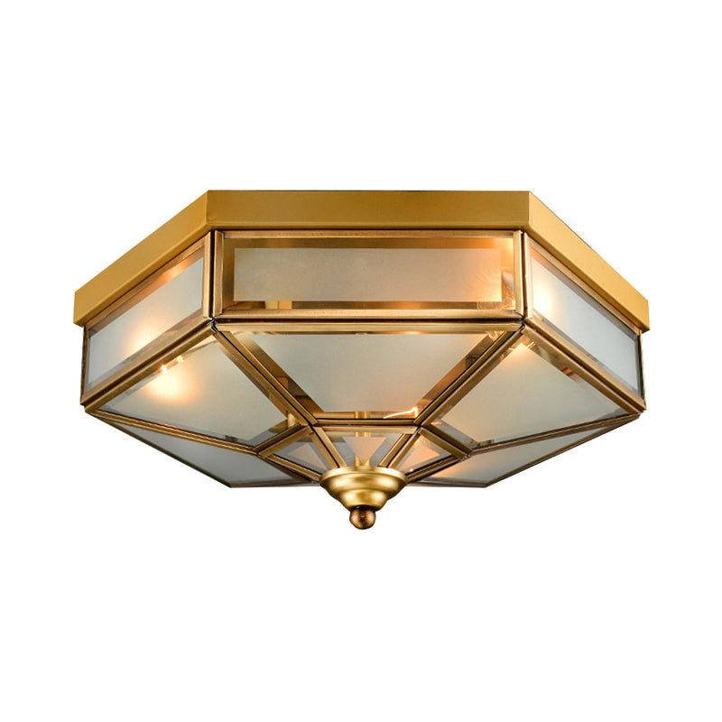 Hexagon Flush Mount Traditional Frosted Glass 14"/18" Wide 3/4 Bulbs Brass Ceiling Mount Chandelier