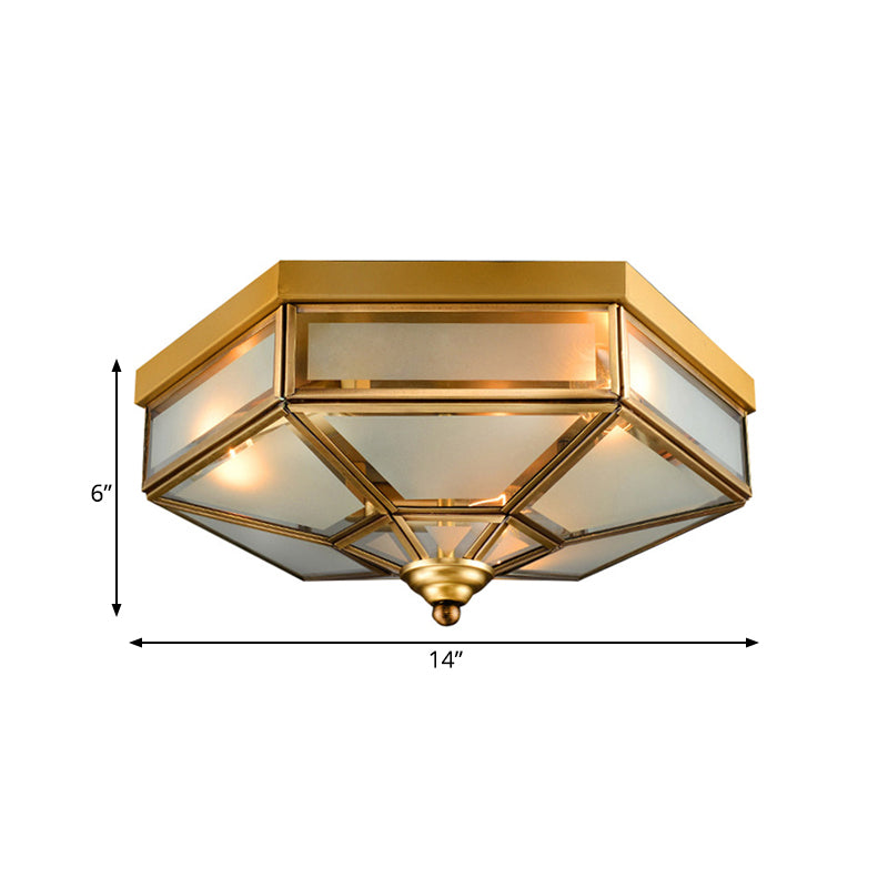 Sechskant-Unterputz-Kronleuchter aus traditionellem Milchglas, 35,6 cm/45,7 cm breit, 3/4 Glühbirnen, Deckenleuchte aus Messing