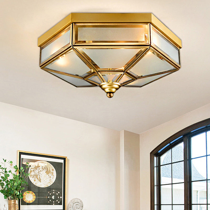 Hexagon Flush Mount Traditional Frosted Glass 14"/18" Wide 3/4 Bulbs Brass Ceiling Mount Chandelier