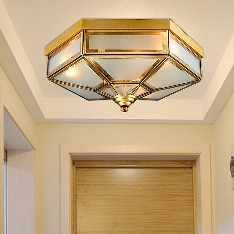 Lampadario esagonale con montaggio a soffitto in vetro smerigliato tradizionale da 14"/18" di larghezza 3/4 lampadine in ottone