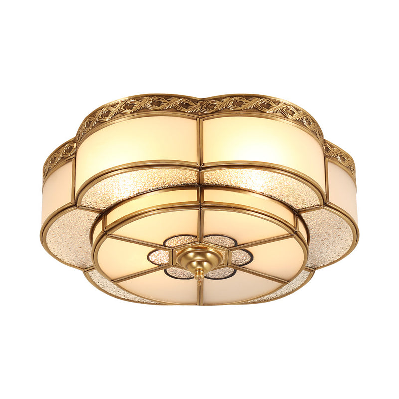 Brass Flower Flush Mount Tradition 3/4/6 Bulbs Opal Glass Ceiling Light Fixture for Bedroom, 14"/18"/23.5" Wide