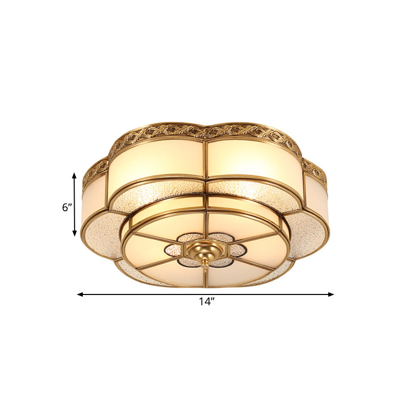 Brass Flower Flush Mount Tradition 3/4/6 Bulbs Opal Glass Ceiling Light Fixture for Bedroom, 14"/18"/23.5" Wide