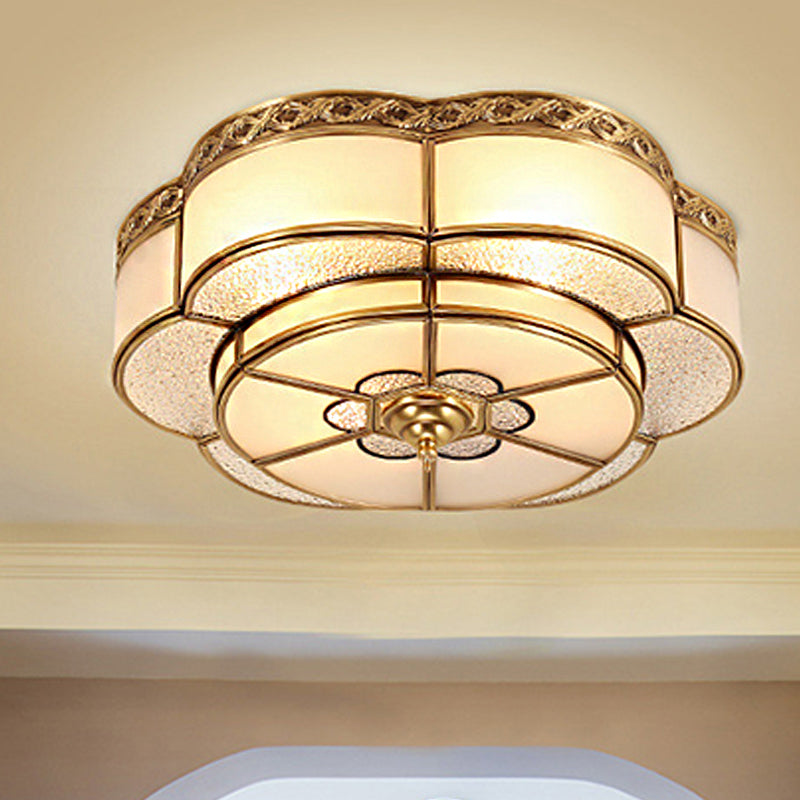 Brass Flower Flush Mount Tradition 3/4/6 Bulbs Opal Glass Ceiling Light Fixture for Bedroom, 14"/18"/23.5" Wide