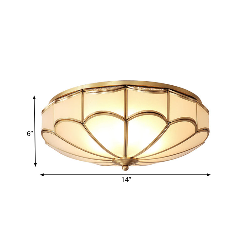 Lustre à montage encastré en forme de dôme, verre opale traditionnel, 14 "/18" de large, 3/4 ampoules, lustre à montage au plafond en laiton