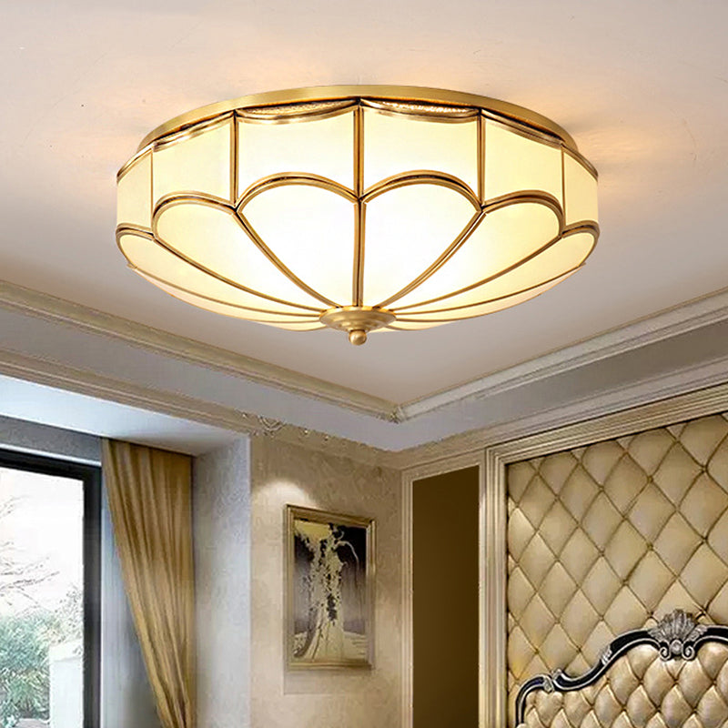 Dome Flush Mount Traditionele Opaal Glas 14 "/18" Breed 3/4 Lampen Messing Plafond Mount Kroonluchter