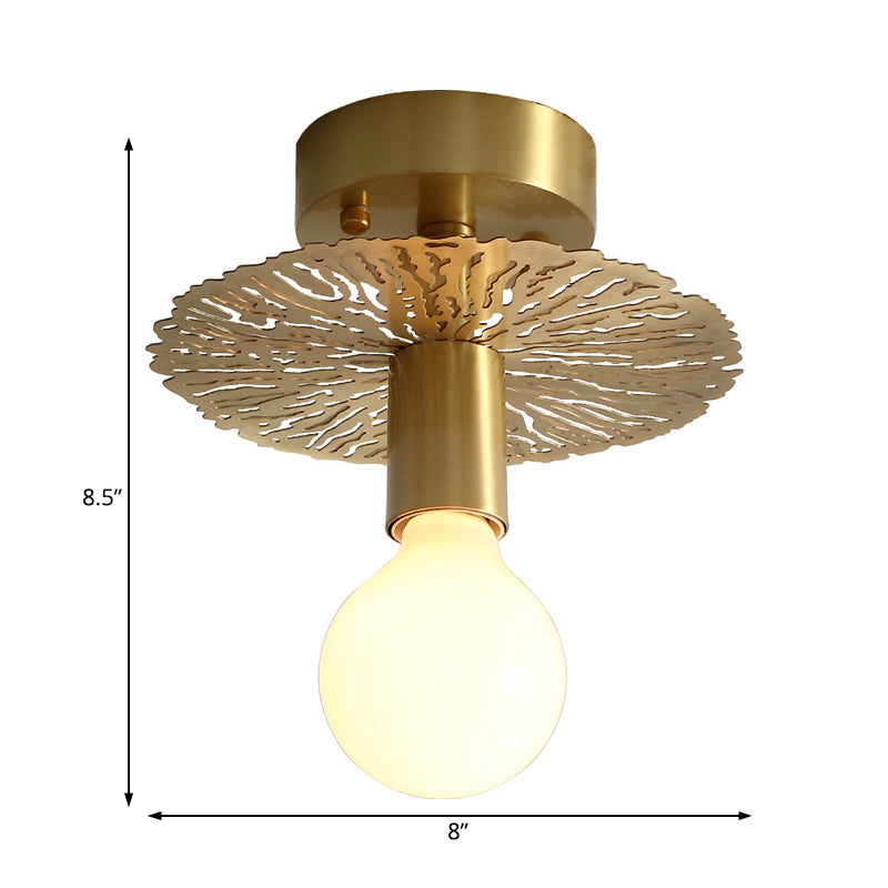 Brass Exposed Bulb Flush Mount Lamp Traditionary Metal 1 Head Ceiling Mounted Light for Living Room