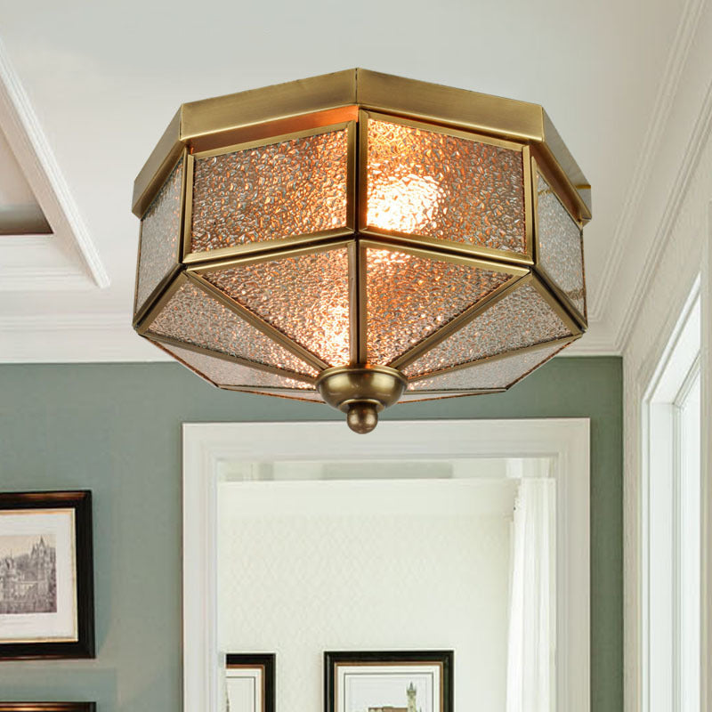 Octagonal Flush Mount Traditional Textured Glass 9.5"/10.5" Wide 3 Bulbs Brass Ceiling Mount Chandelier