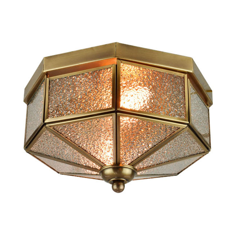 Octagonal Flush Mount Traditional Textured Glass 9.5"/10.5" Wide 3 Bulbs Brass Ceiling Mount Chandelier