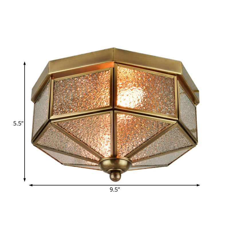 Octagonal Flush Mount Traditional Textured Glass 9.5"/10.5" Wide 3 Bulbs Brass Ceiling Mount Chandelier