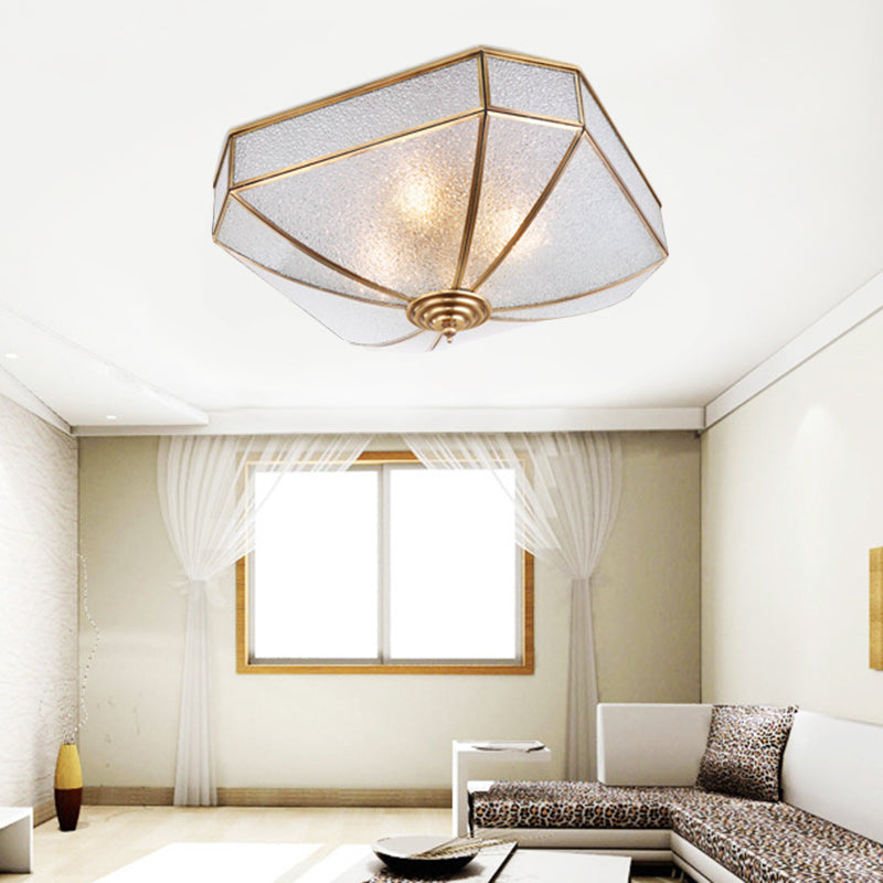 4 Bulles Square Flush Light Traditionary Water Glass Ceiling Mounted Fixture in Brass for Bedroom