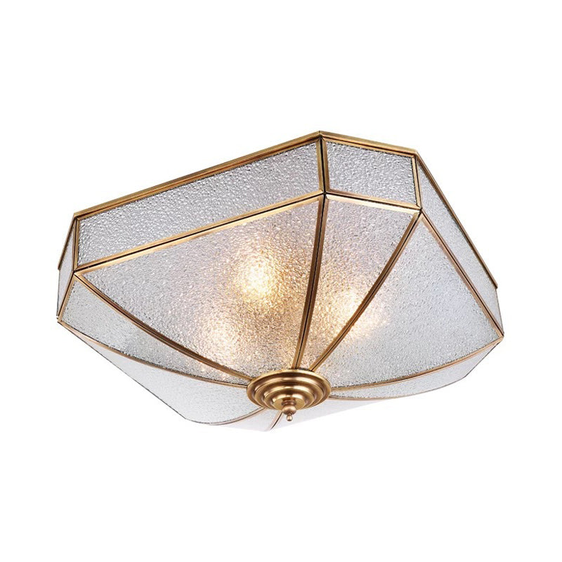 4 Bulles Square Flush Light Traditionary Water Glass Ceiling Mounted Fixture in Brass for Bedroom