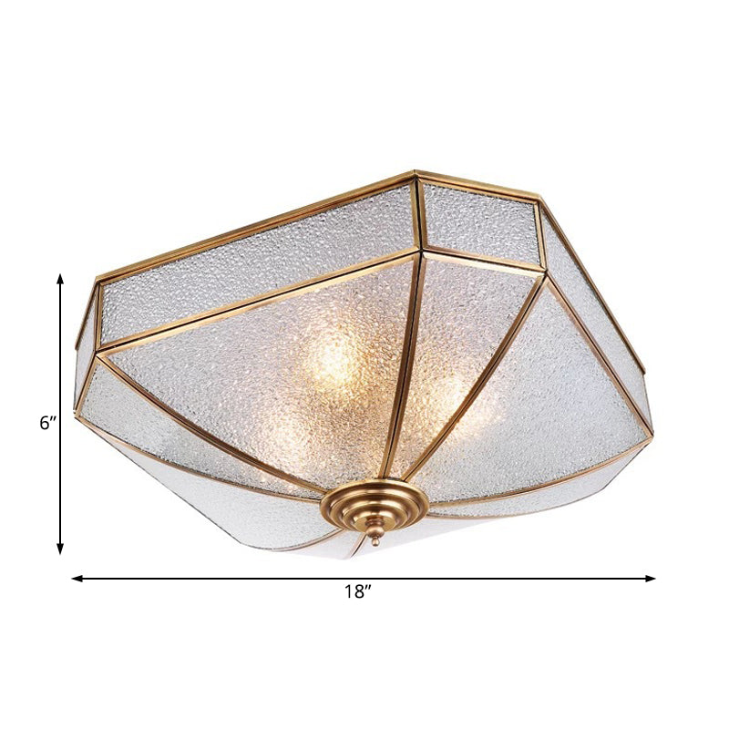 4 Bulles Square Flush Light Traditionary Water Glass Ceiling Mounted Fixture in Brass for Bedroom