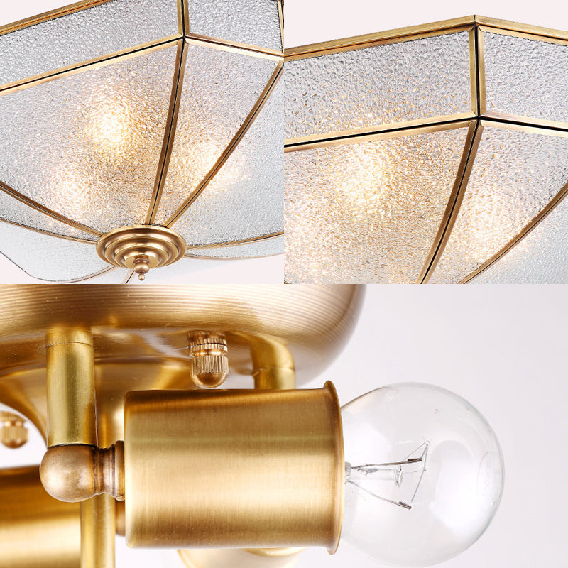 4 Bulles Square Flush Light Traditionary Water Glass Ceiling Mounted Fixture in Brass for Bedroom