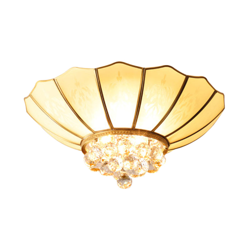 Dôme Flush Mount Traditional Frosted Glass 21 "/25.5" Wide 4/6 Bulbs Brass Ceiling Mount Chandelier with Crystal Drop