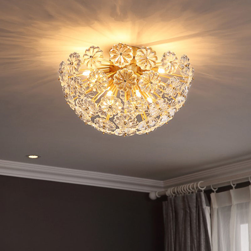 Fiore Flush Mount Tradition vetro chiaro ottone 3 lampadine lampada da soffitto per camera da letto, 12.5 "/19" Wide