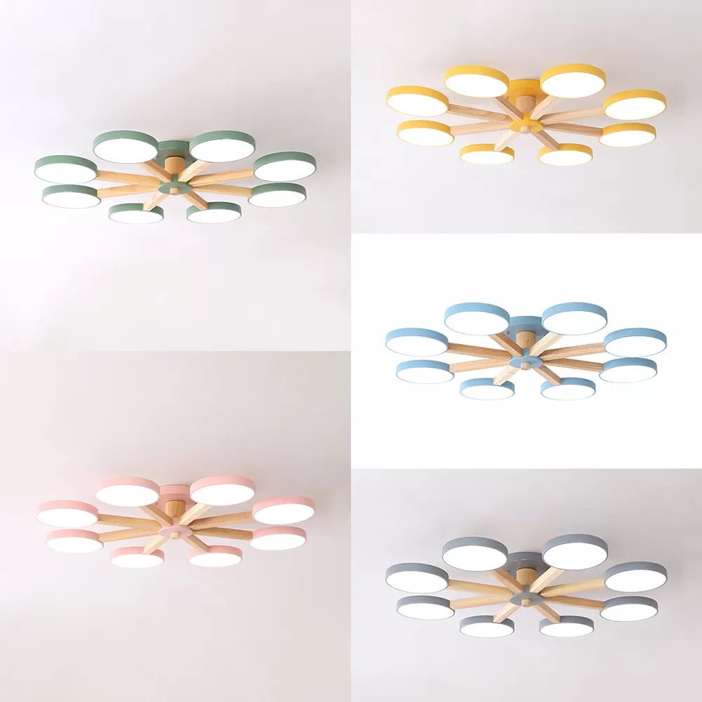 Undertint Snowflake Semi Ceiling Mount Light 8 Lights Modern Macaron Flush Light for Living Room