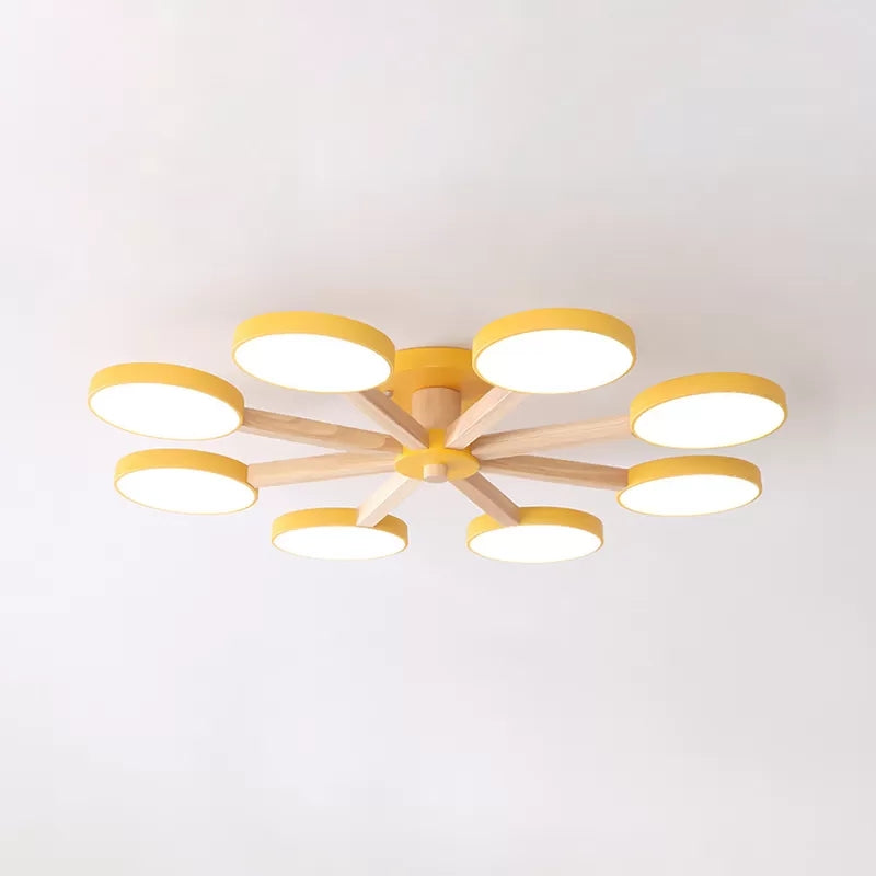 Undertint Snowflake Semi Ceiling Mount Light 8 Lights Modern Macaron Flush Light for Living Room