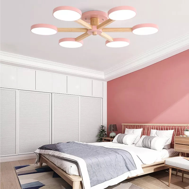 Undertint Snowflake Semi Ceiling Mount Light 8 Lights Modern Macaron Flush Light for Living Room