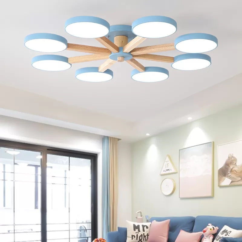 Ondertint Snowflake Semi Cafond Mount Light 8 Lichten Modern Macaron Flush Light voor woonkamer