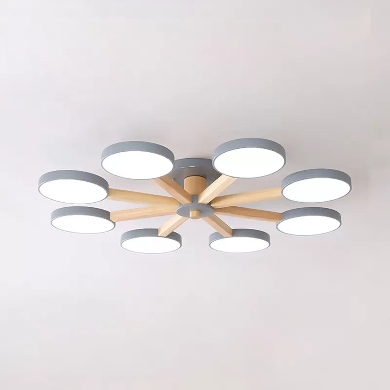 Ondertint Snowflake Semi Cafond Mount Light 8 Lichten Modern Macaron Flush Light voor woonkamer