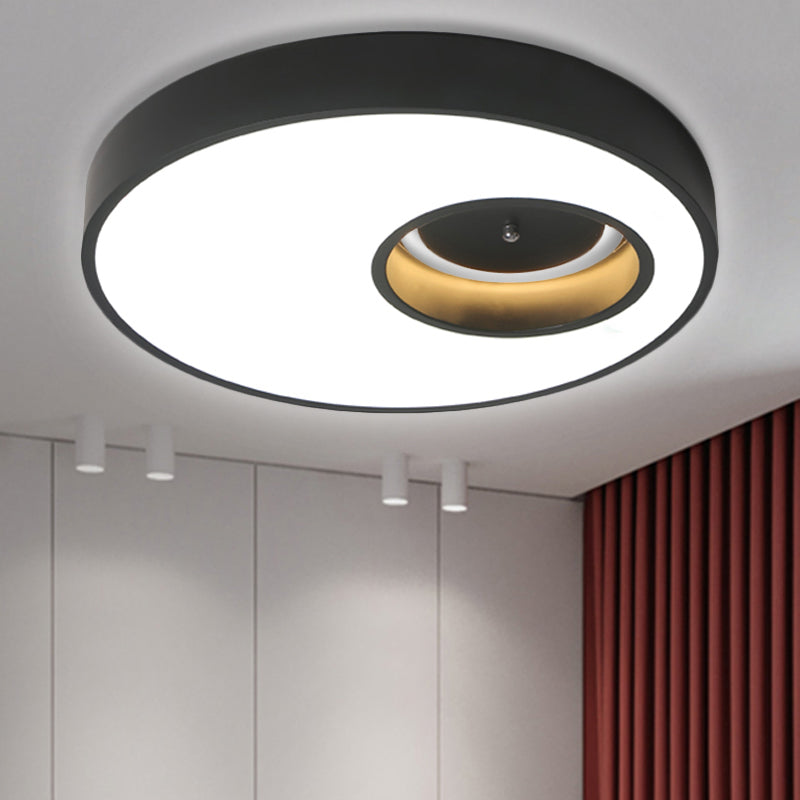 Black/White Round Shade Ceiling Flush Light Contemporary Acrylic Warm/White Lighting LED Bedroom Ceiling Light, 18"/23.5" Wide